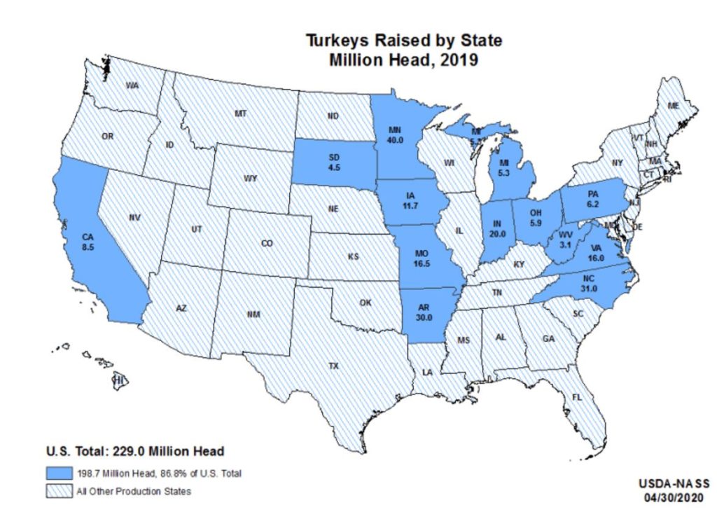 turkeys raised map
